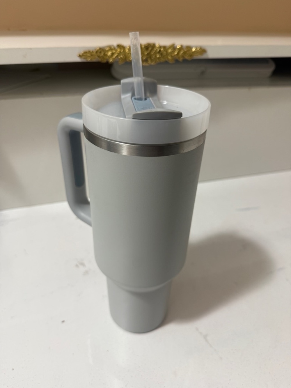 Stanley Light Gray Insulated Travel Mug with Handle and Straw - Picture 2 of 10